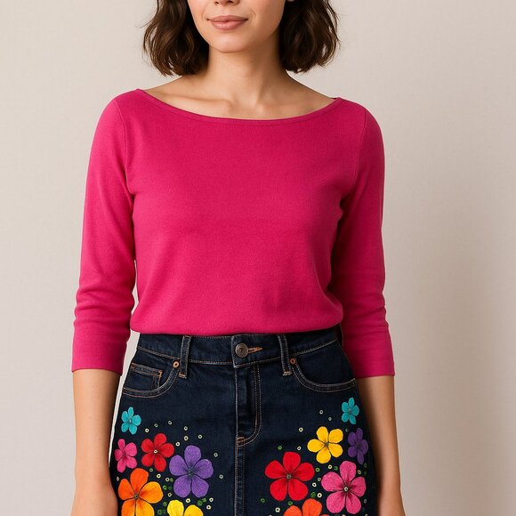 DSQUARED2 Floral Appliqué Denim Skirt - Size 38 - Picture 1 of 9